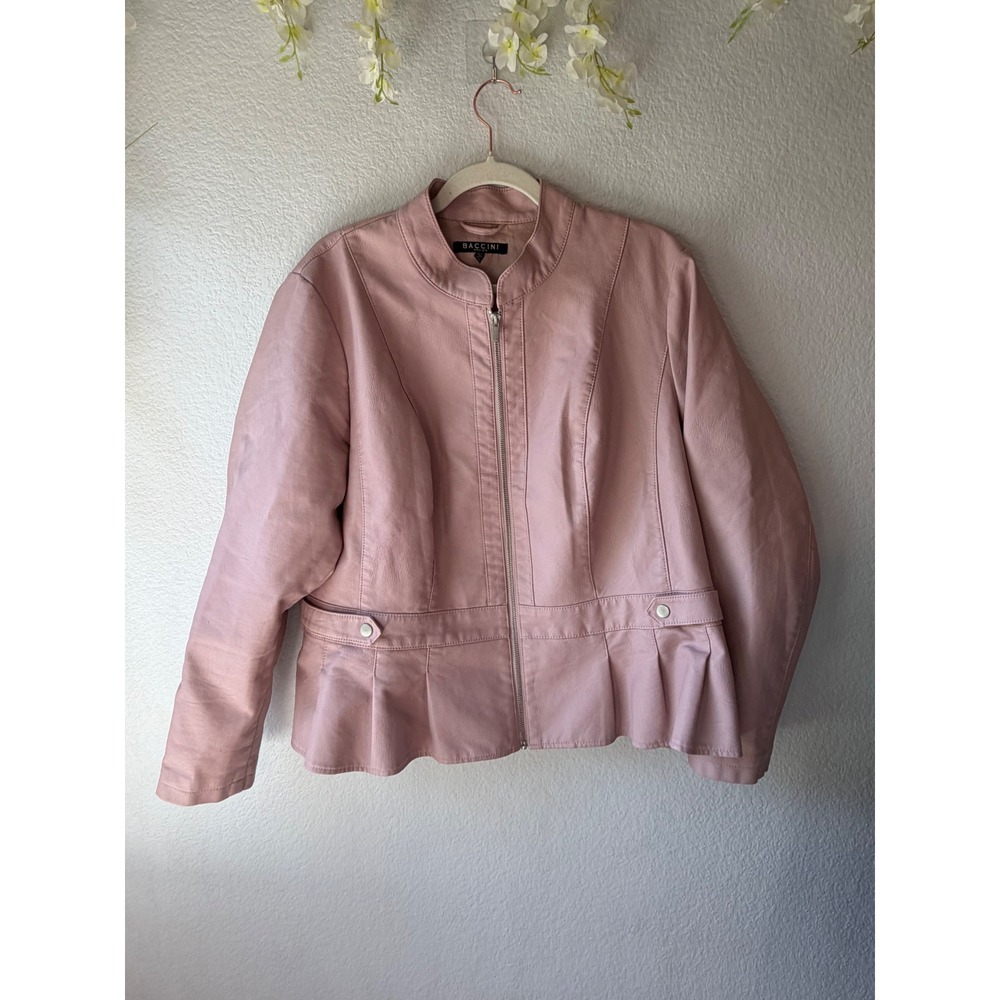 Baccini Dusty Pink Faux Leather Peplum Jacket Plus Size 2X Mock Neck Zip Front - Picture 2 of 9